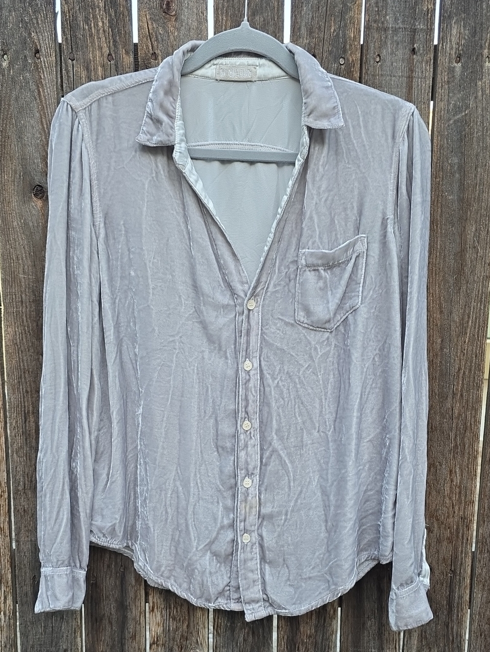 CP Shades Women's Light Gray Button-Down Shirt 20% Silk Velvet Made In USA